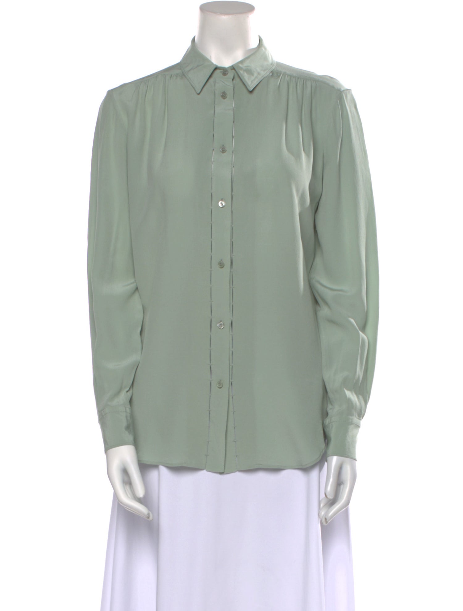 Loro Piana Silk Long Sleeve Button-Up Top