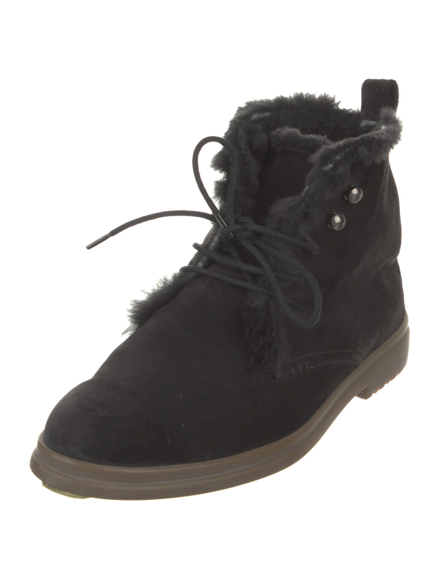 Loro Piana Suede Faux Fur Trim Lace-Up Boots