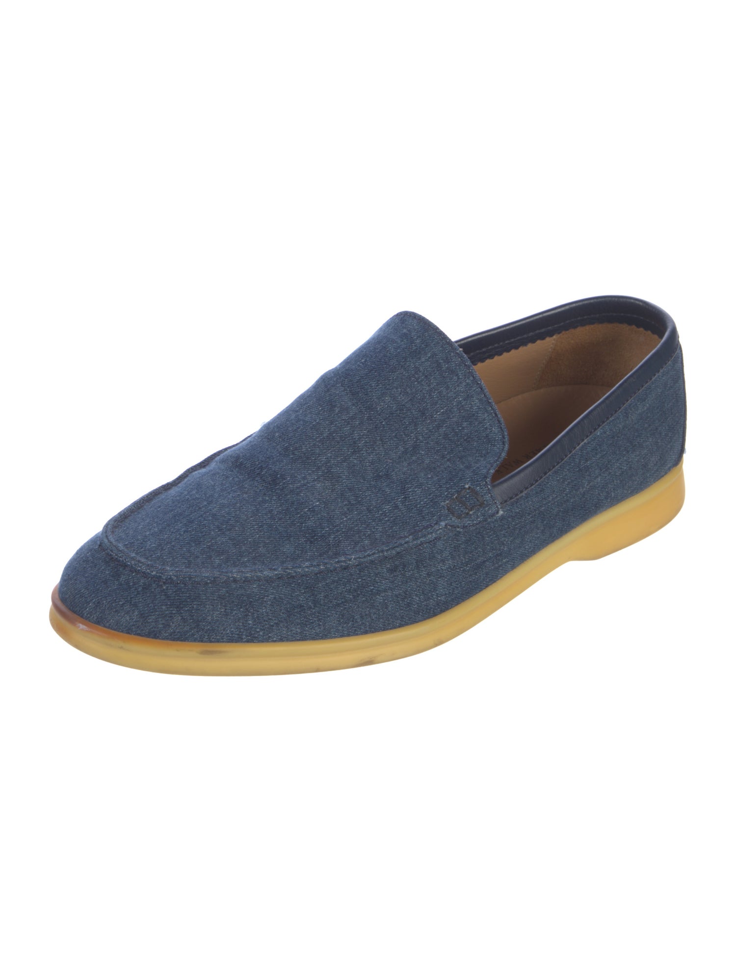 Loro Piana Denim Leather Trim Embellishment Loafers