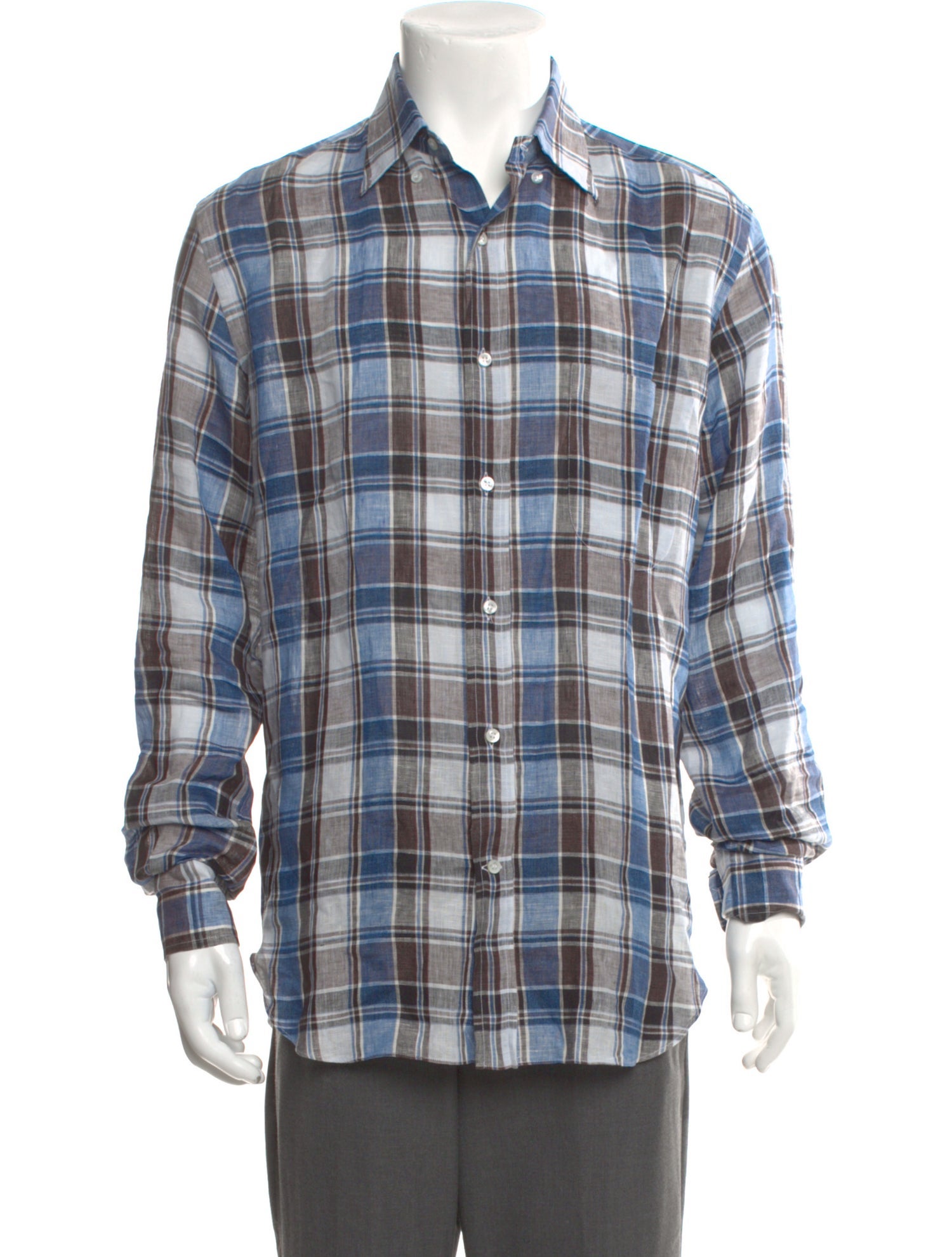 Loro Piana Linen Plaid Print Shirt