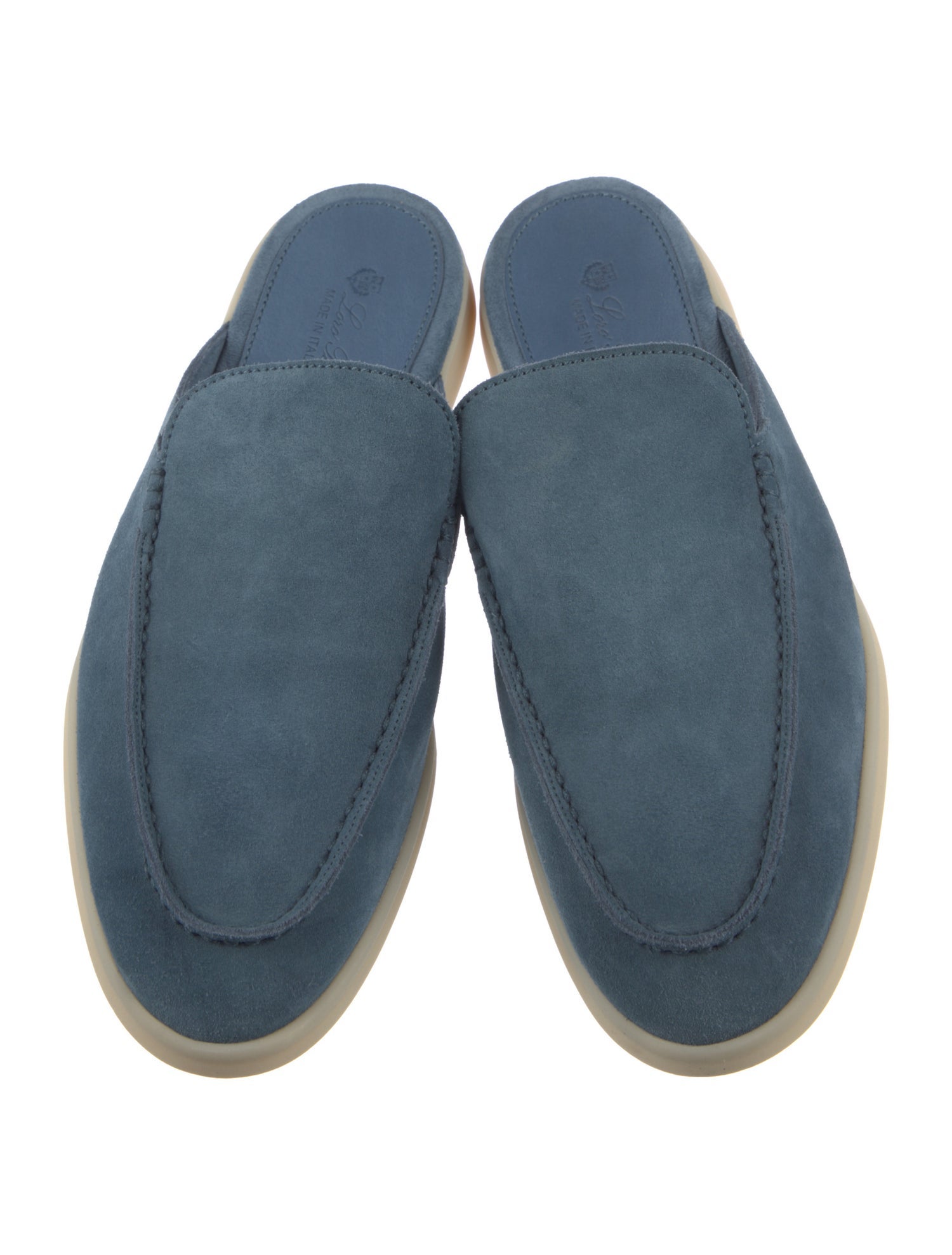 Loro Piana Babouche Walk Suede Slippers - Blue Loafers, Shoes