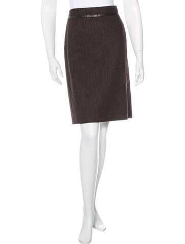 Loro Piana Leather-Trimmed Wool Skirt