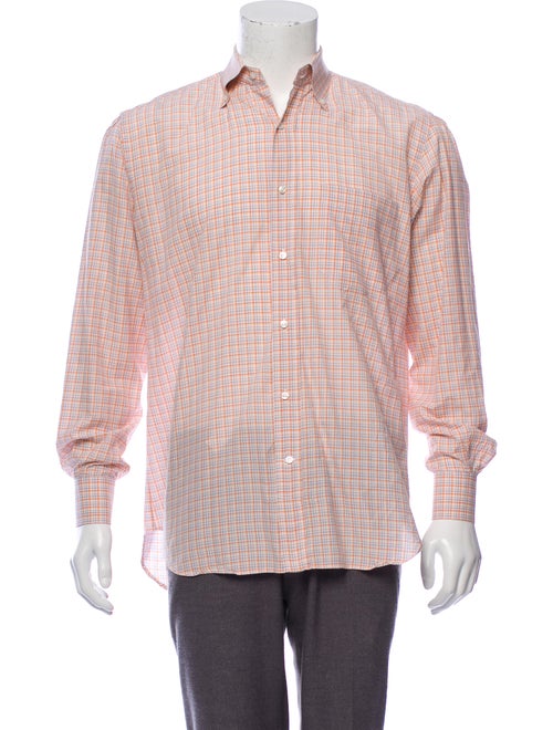 Loro Piana Madras Plaid Button-Up Shirt orange