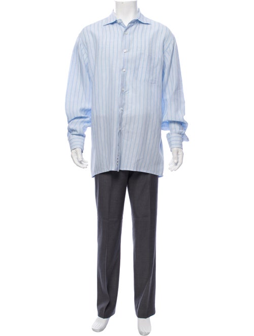 Loro Piana Linen Striped Shirt blue