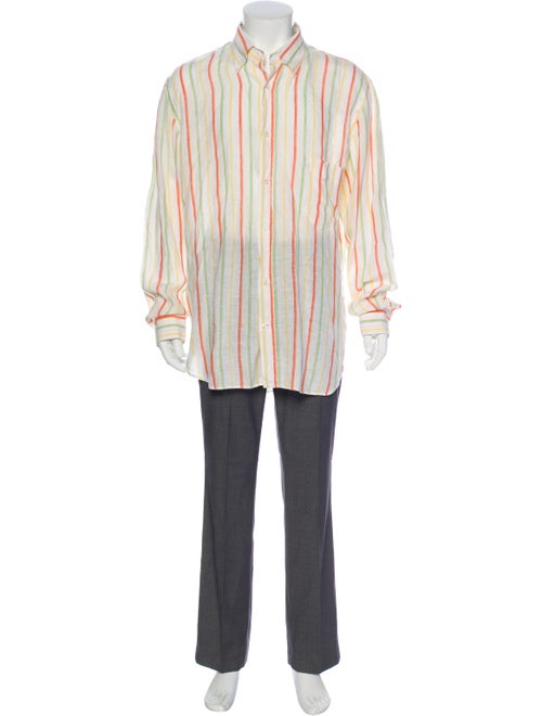 Loro Piana Linen Striped Dress Shirt Green