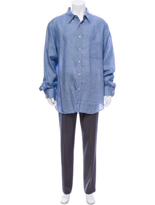 Loro Piana Linen Printed Dress Shirt Blue