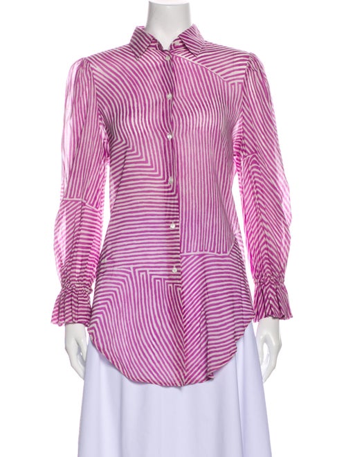 Loro Piana Silk Striped Button-Up Top Purple
