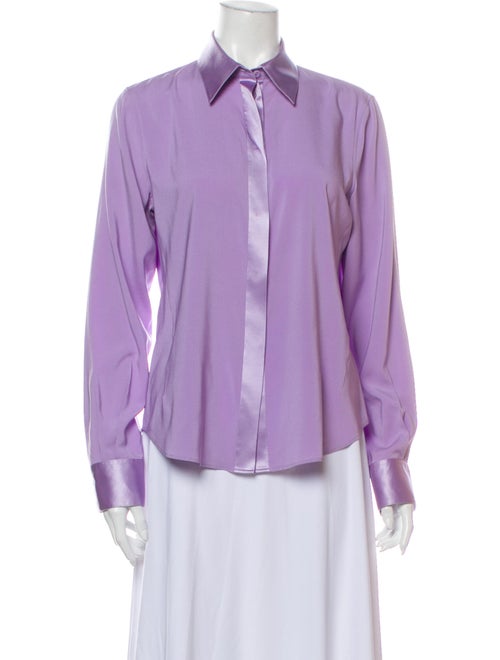 Loro Piana Silk Long Sleeve Button-Up Top Purple