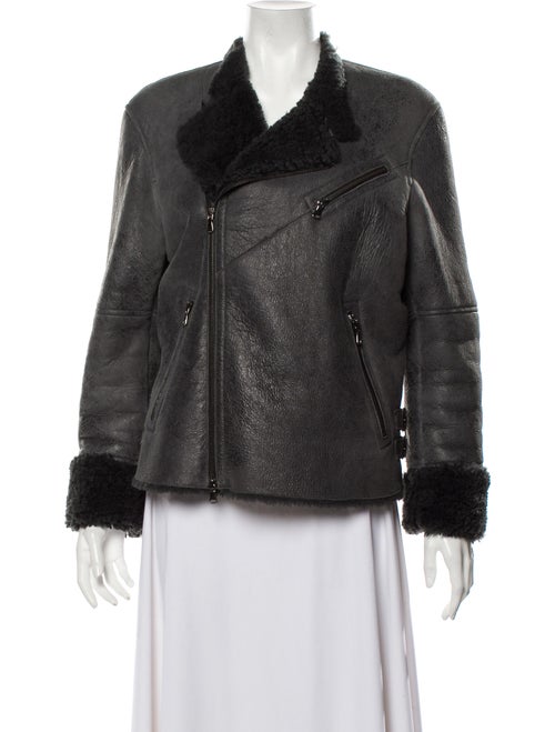 Lot78 Shearling Biker Jacket Grey