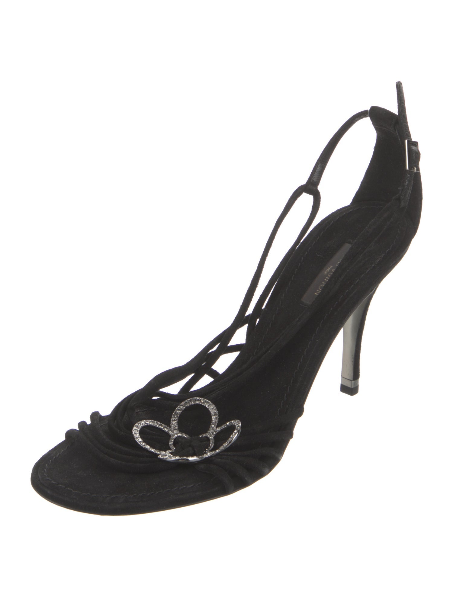 Louis Vuitton Suede Crystal Embellishments Slingback Sandals