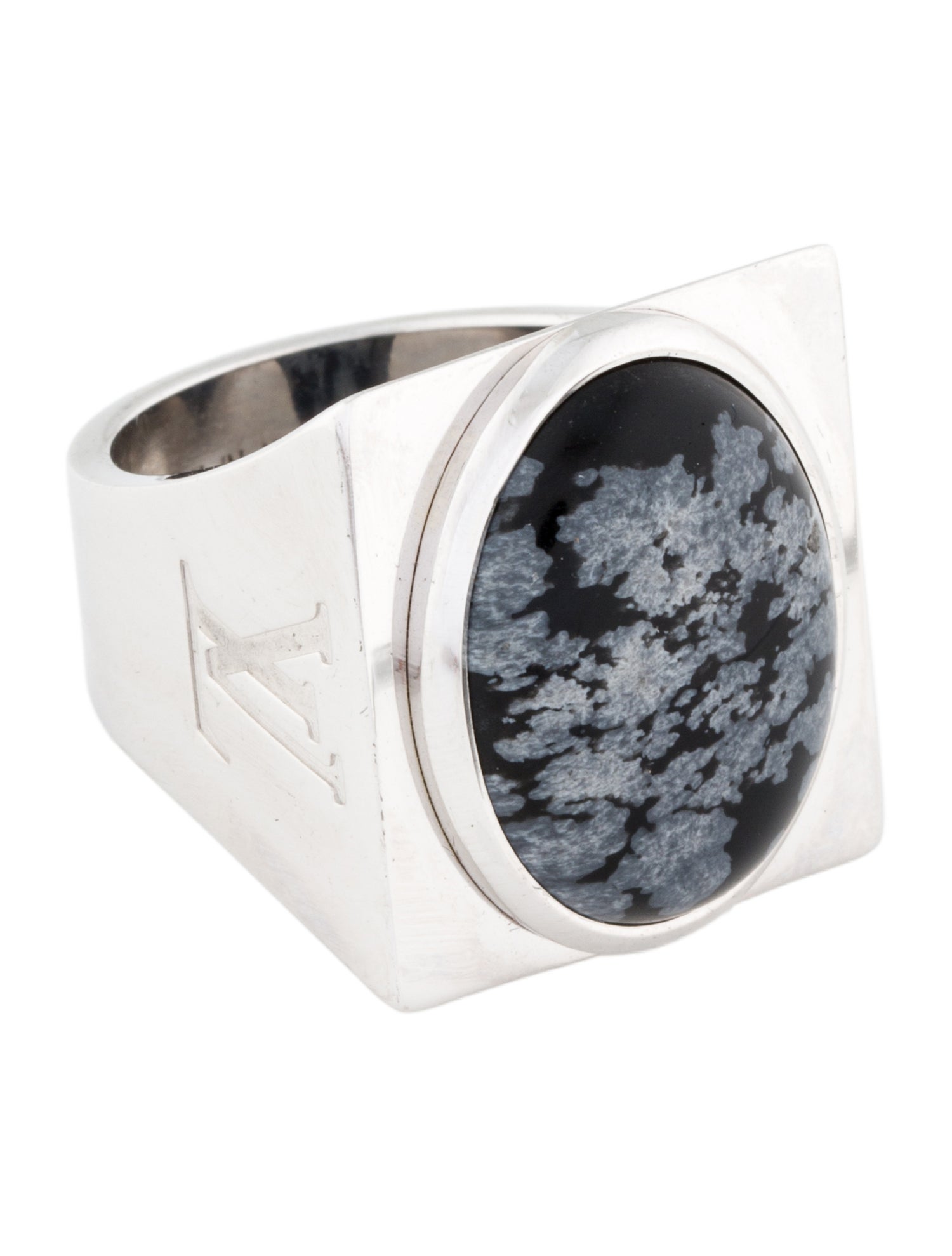 Louis Vuitton Snowflake Obsidian Signet Ring