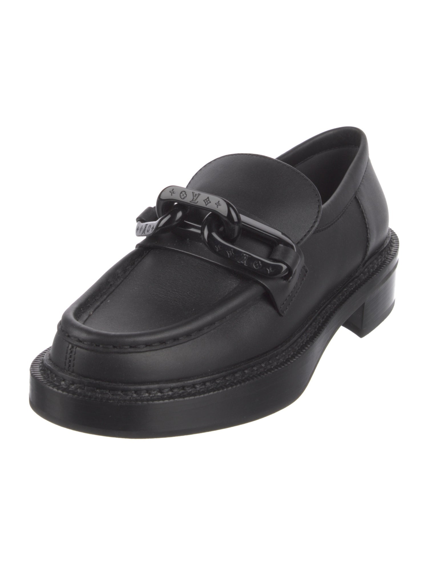Louis Vuitton Leather Chain-Link Accents Loafers