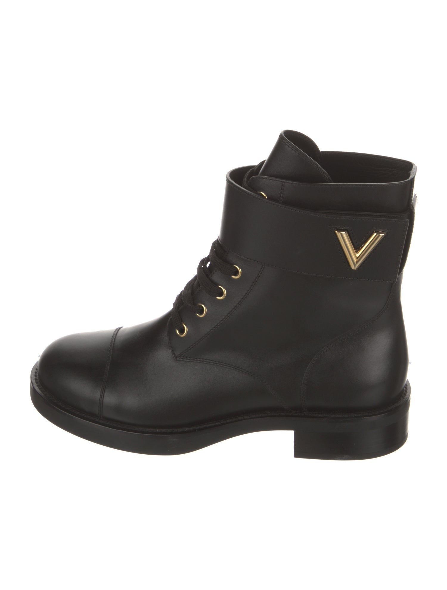 Louis Vuitton Leather Whipstitch Trim Combat Boots