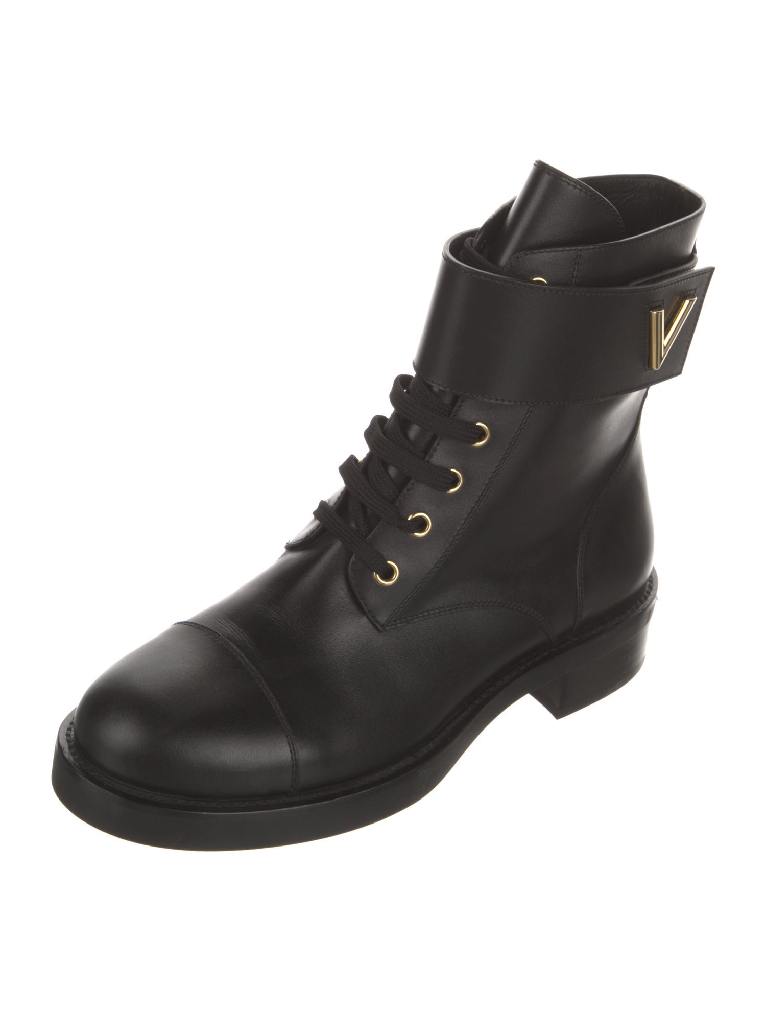 Louis Vuitton Leather Whipstitch Trim Combat Boots