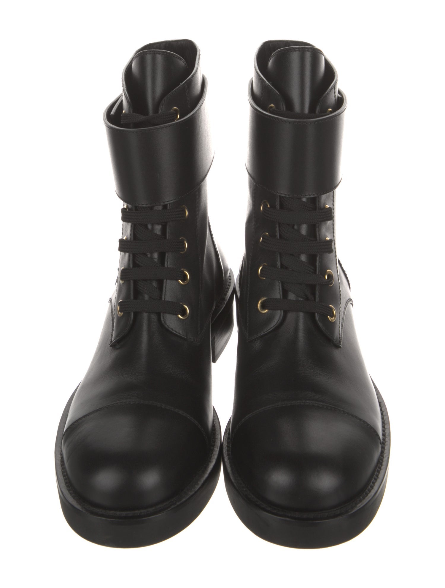 Louis Vuitton Leather Whipstitch Trim Combat Boots