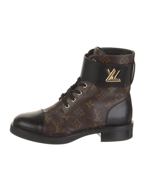 Louis Vuitton LV Monogram Leather Trim Embellishment Combat Boots
