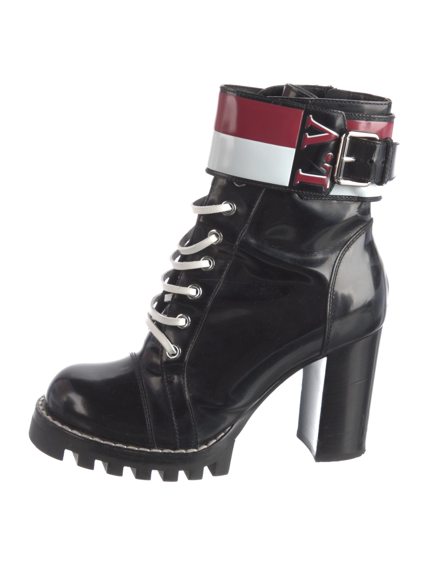 Louis Vuitton Patent Leather Colorblock Pattern Combat Boots