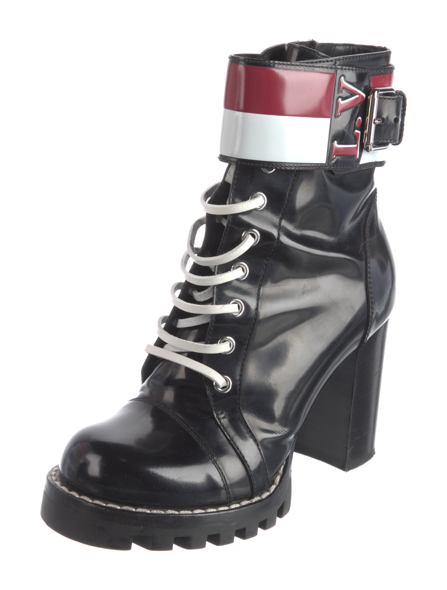 Louis Vuitton Patent Leather Colorblock Pattern Combat Boots