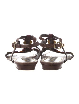 Louis Vuitton Leather Floral Print T-Strap Sandals