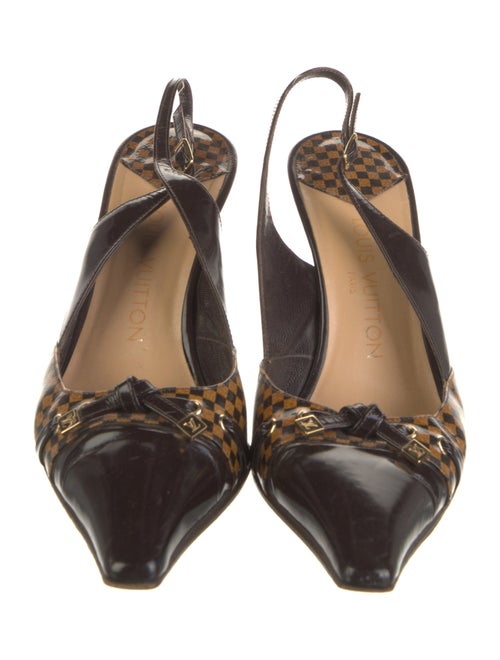 Louis Vuitton Damier Ebene Pattern Patent Leather Slingback Pumps