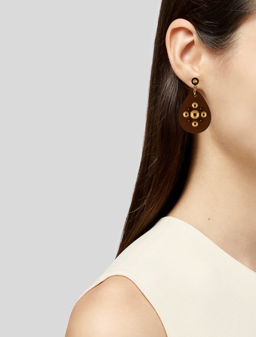 Louis Vuitton Leather Studded Drop Earrings
