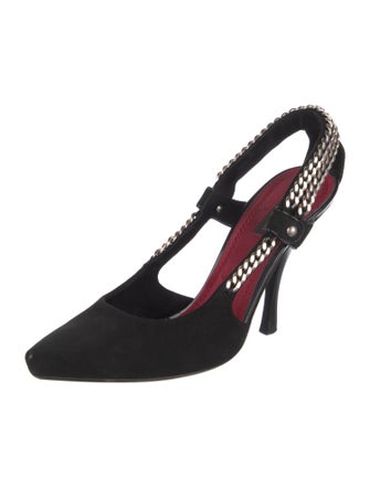 Louis Vuitton Suede Chain-Link Accents Slingback Pumps