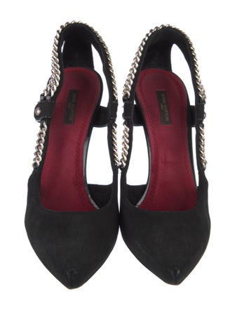 Louis Vuitton Suede Chain-Link Accents Slingback Pumps