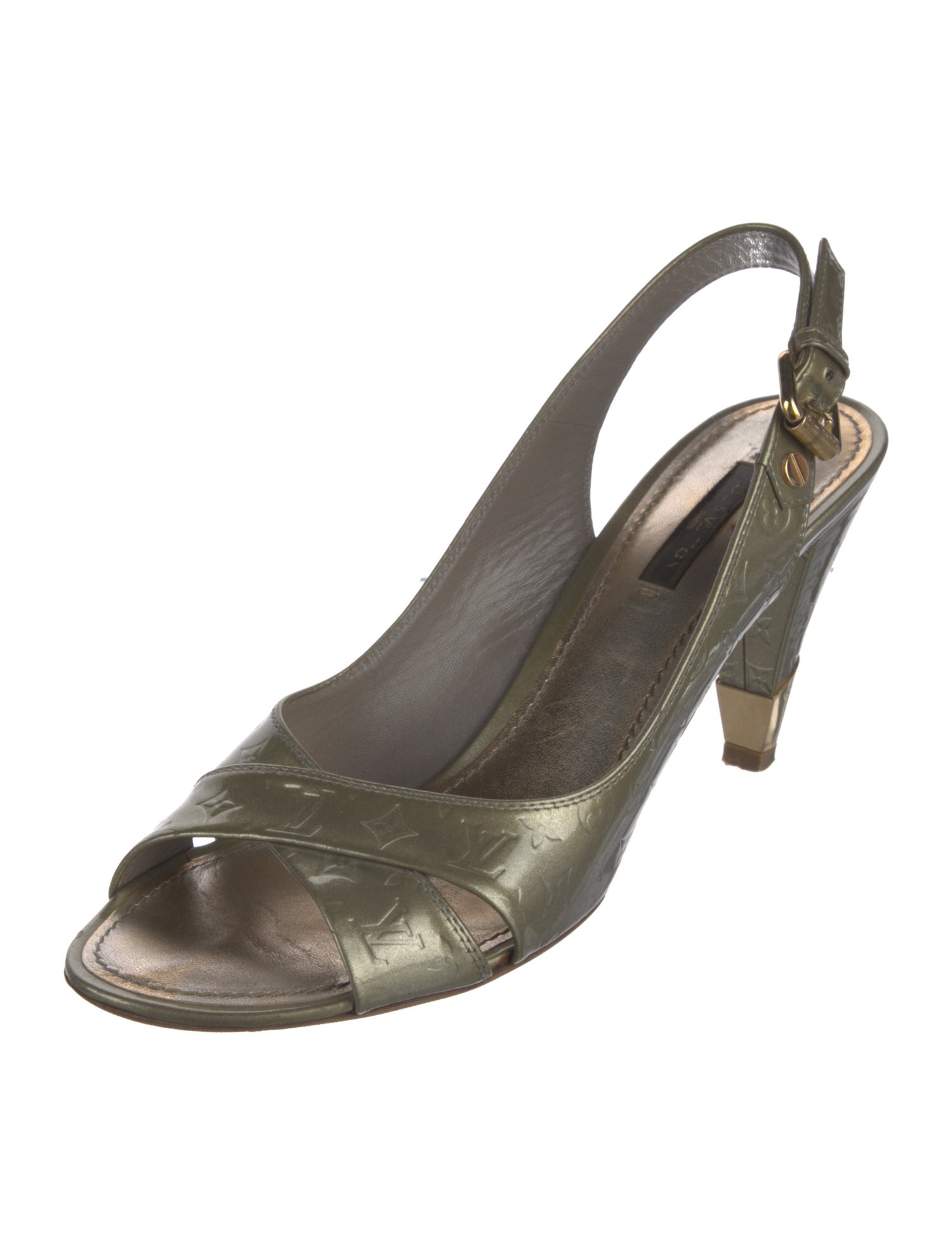 Louis Vuitton LV Monogram Patent Leather Slingback Sandals