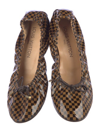 Louis Vuitton Damier Ebene Pattern Patent Leather Ballet Flats