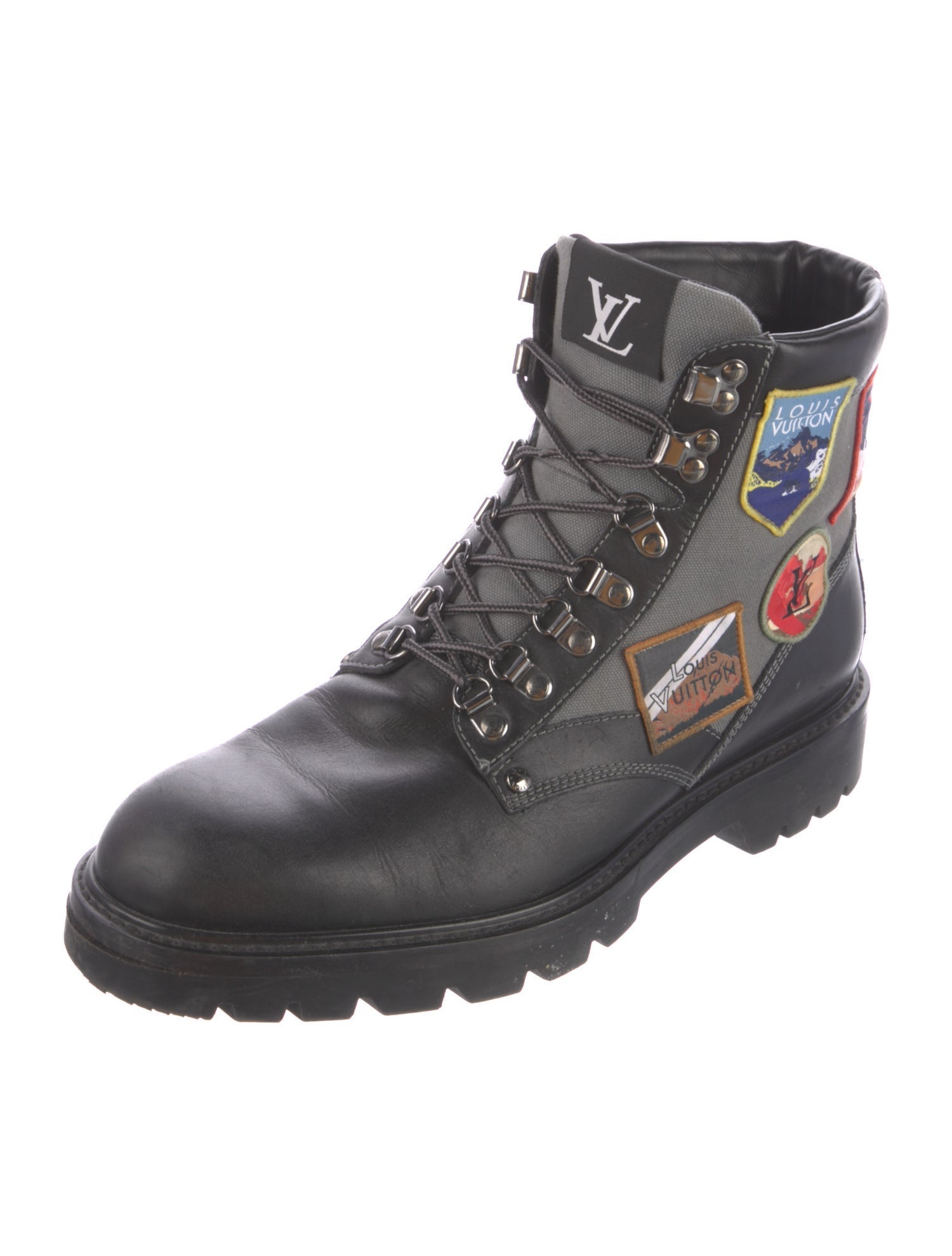 Louis Vuitton Leather Graphic Print Lace-Up Boots