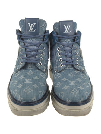 Louis Vuitton Monogram Pattern Denim Lace-Up Boots