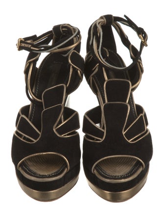 Louis Vuitton Suede Leather Trim Embellishment T-Strap Sandals