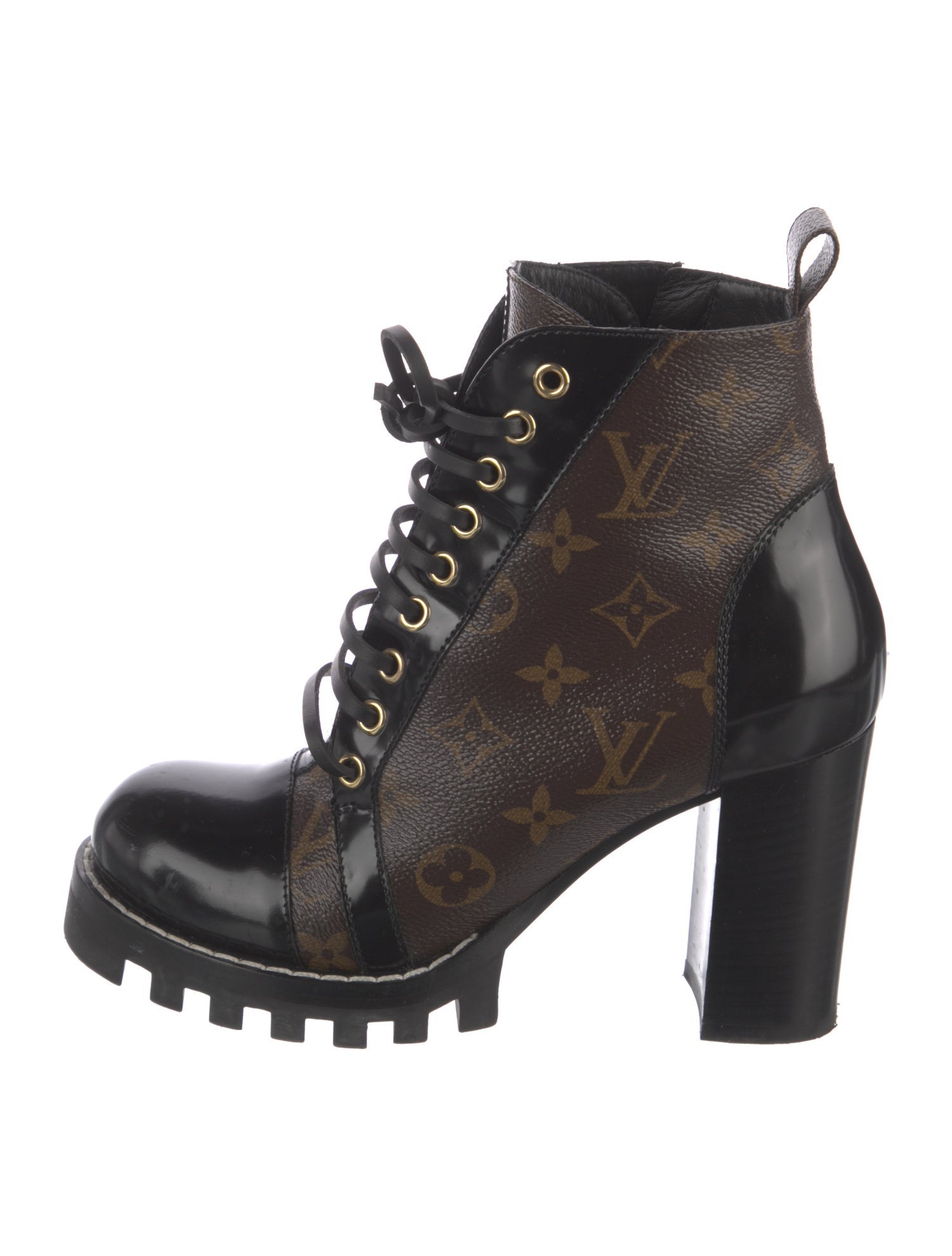 Louis Vuitton LV Monogram Leather Trim Embellishment Combat Boots