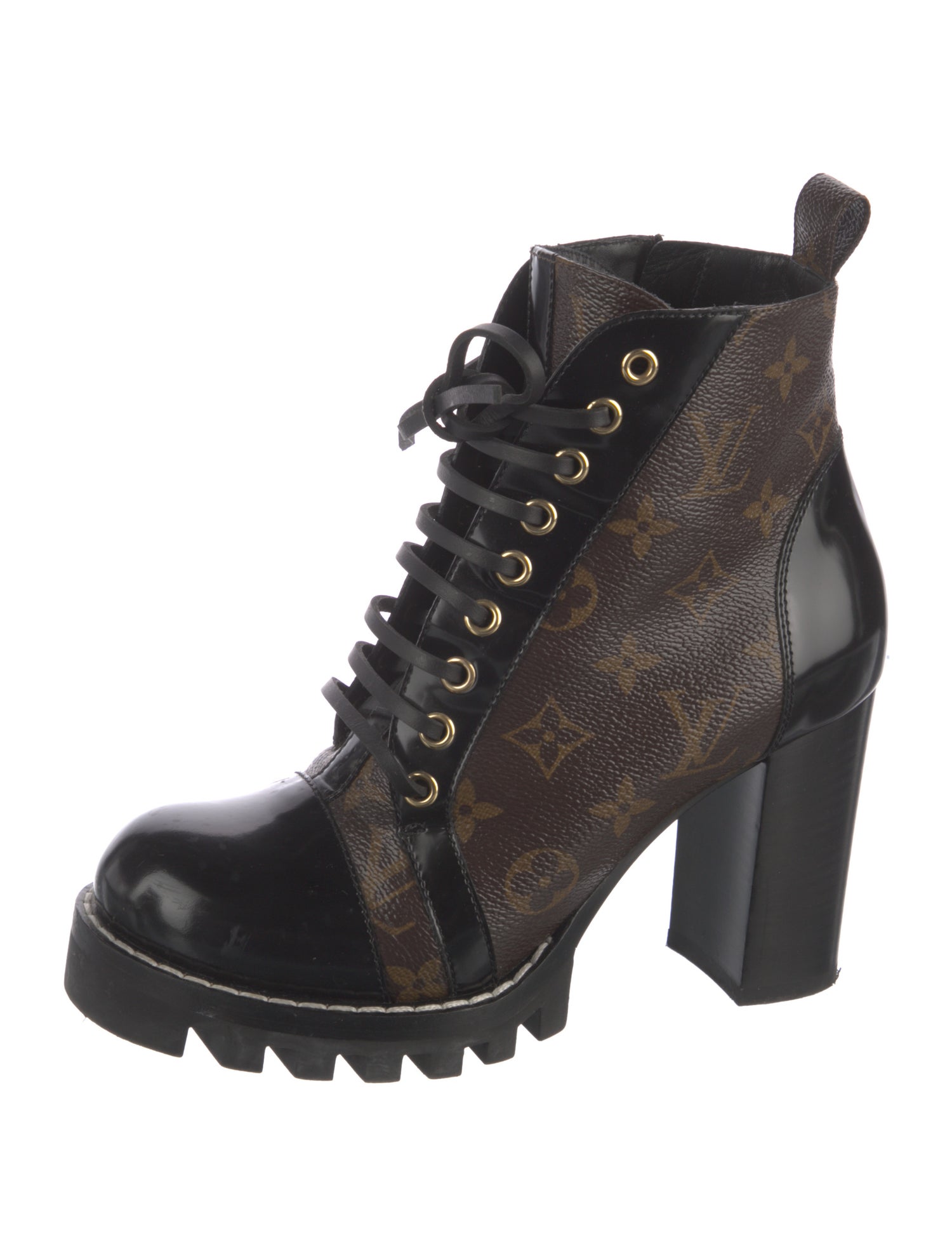 Louis Vuitton LV Monogram Leather Trim Embellishment Combat Boots