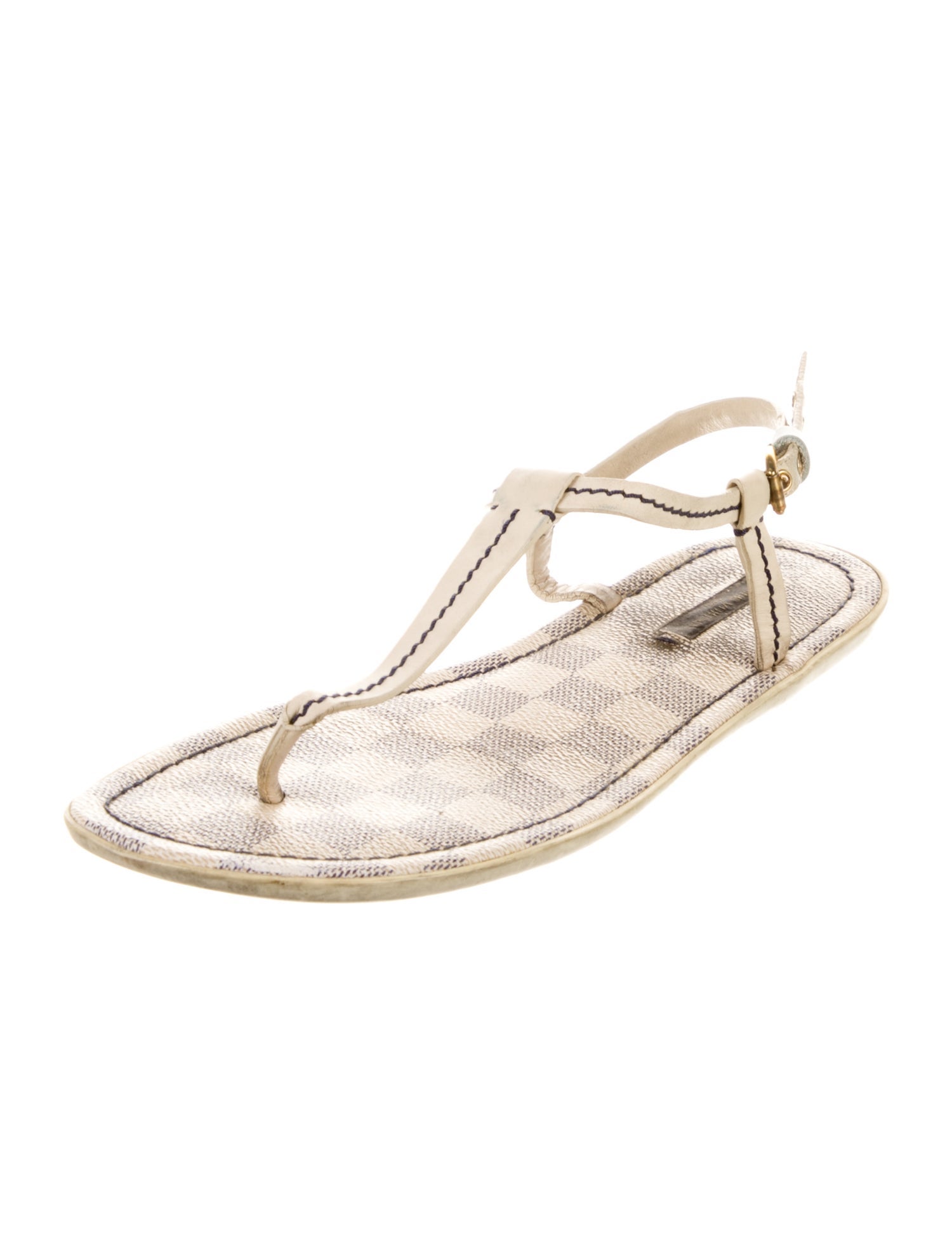 Louis Vuitton Damier Azur Pattern Leather T-Strap Sandals
