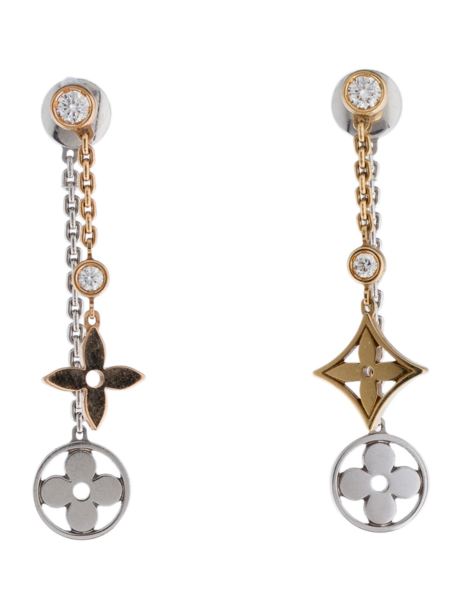 Louis Vuitton 18K Diamond Blossom Drop Earrings
