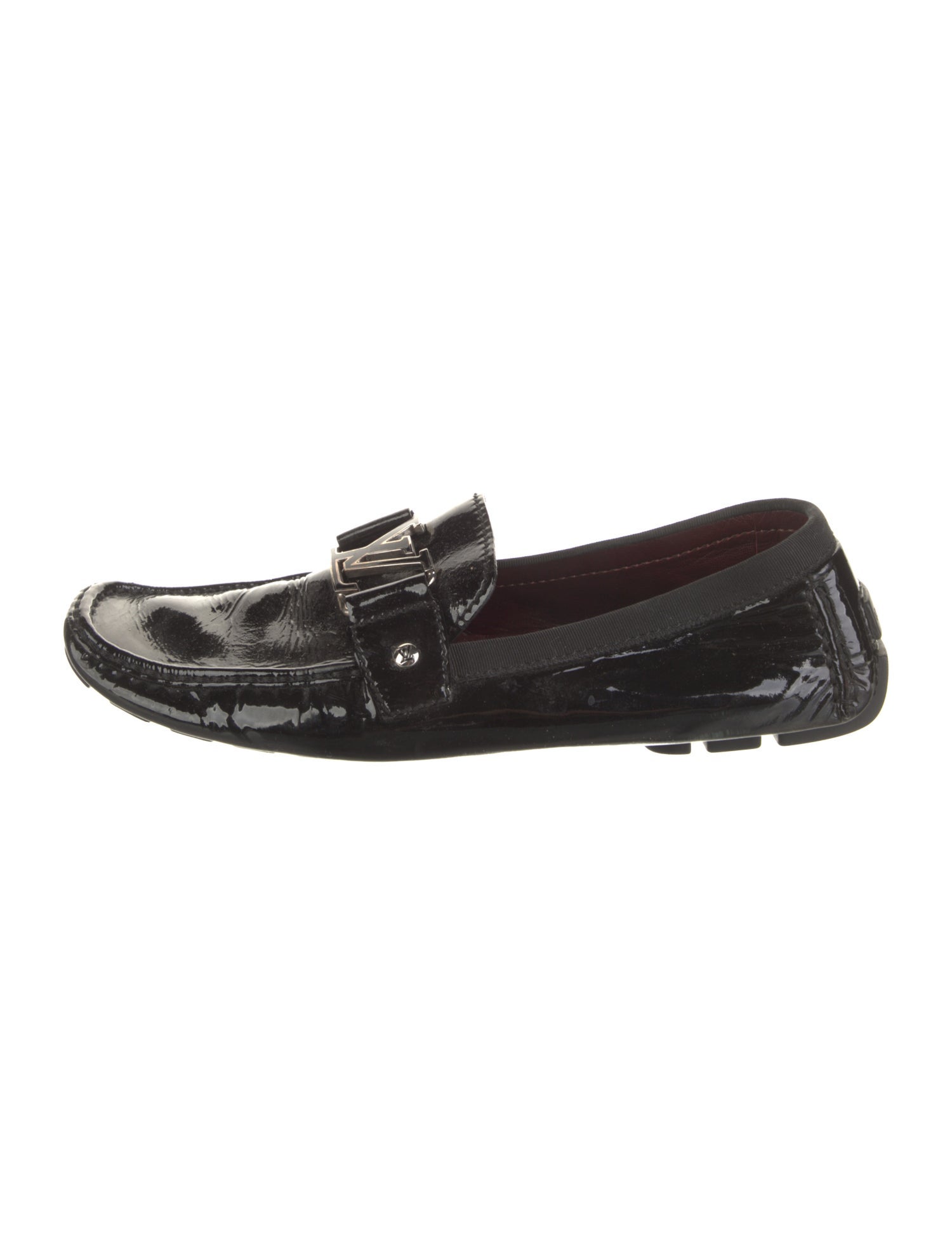 LOUIS VUITTON MEN\'S BLACK PATENT LEATHER LOAFERS DRIVER Louis Vuitton Black Monogram Leather Loafers Size 41.5 EU main image 3