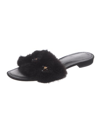 Louis Vuitton Mink Crystal Embellishments Slides