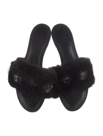 Louis Vuitton Mink Crystal Embellishments Slides