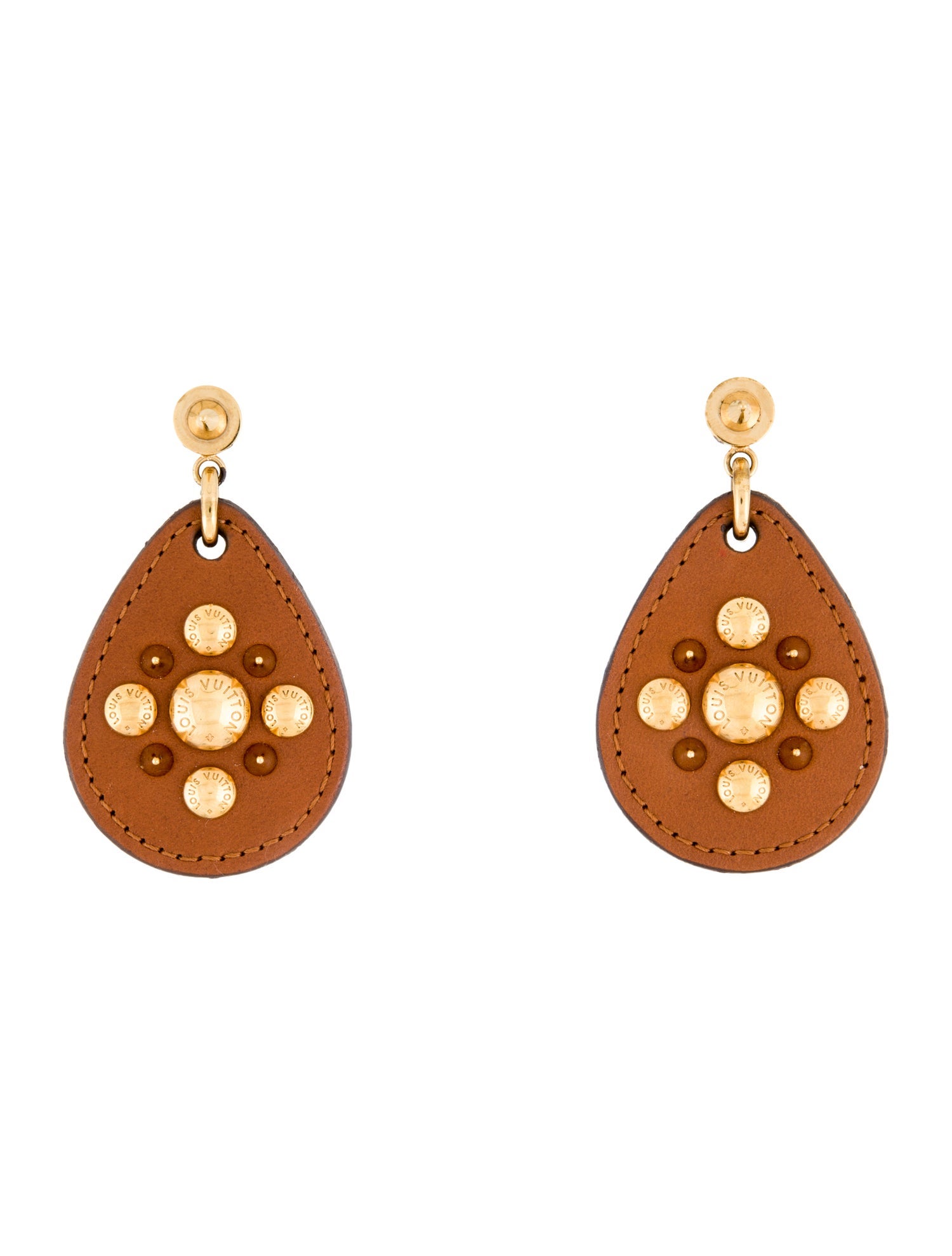 Louis Vuitton Leather Studded Drop Earrings