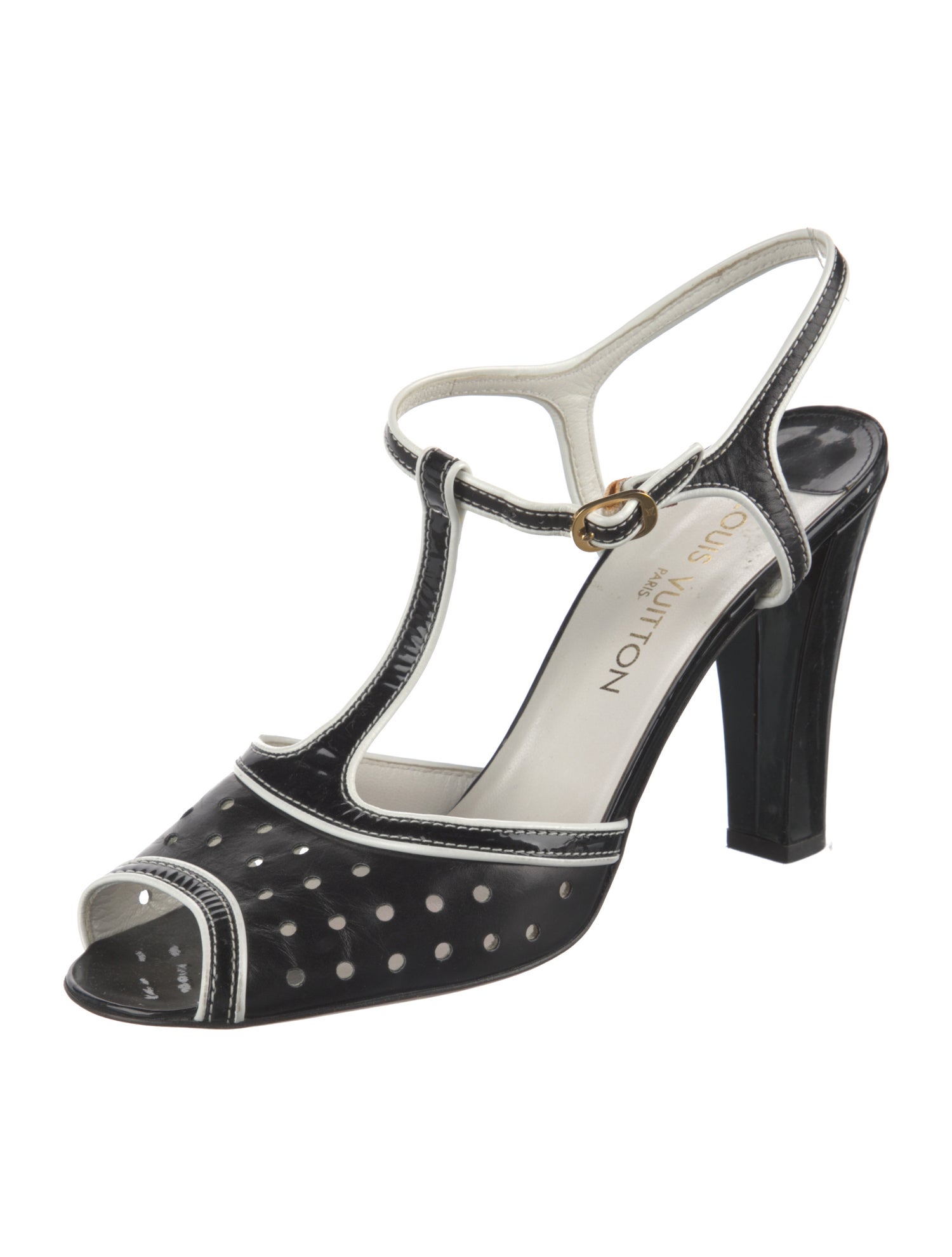 Louis Vuitton Leather Printed T-Strap Sandals