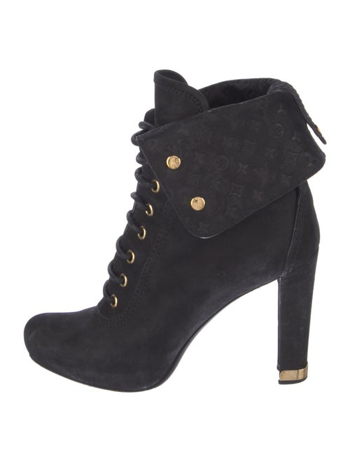Louis Vuitton Monogram Pattern Suede Lace-Up Boots