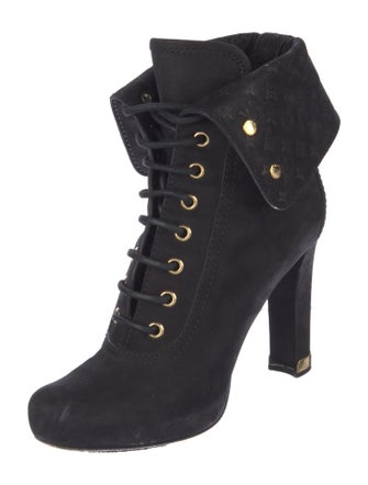 Louis Vuitton Monogram Pattern Suede Lace-Up Boots