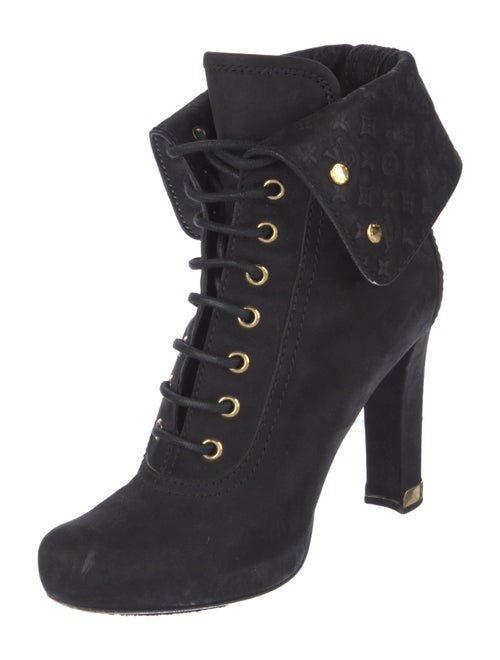 Louis Vuitton Monogram Pattern Suede Lace-Up Boots