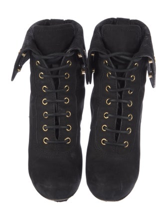 Louis Vuitton Monogram Pattern Suede Lace-Up Boots