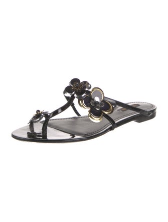 Louis Vuitton Patent Leather Beaded Accents Slides