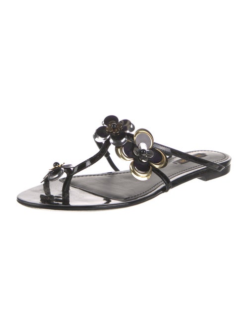 Louis Vuitton Patent Leather Beaded Accents Slides