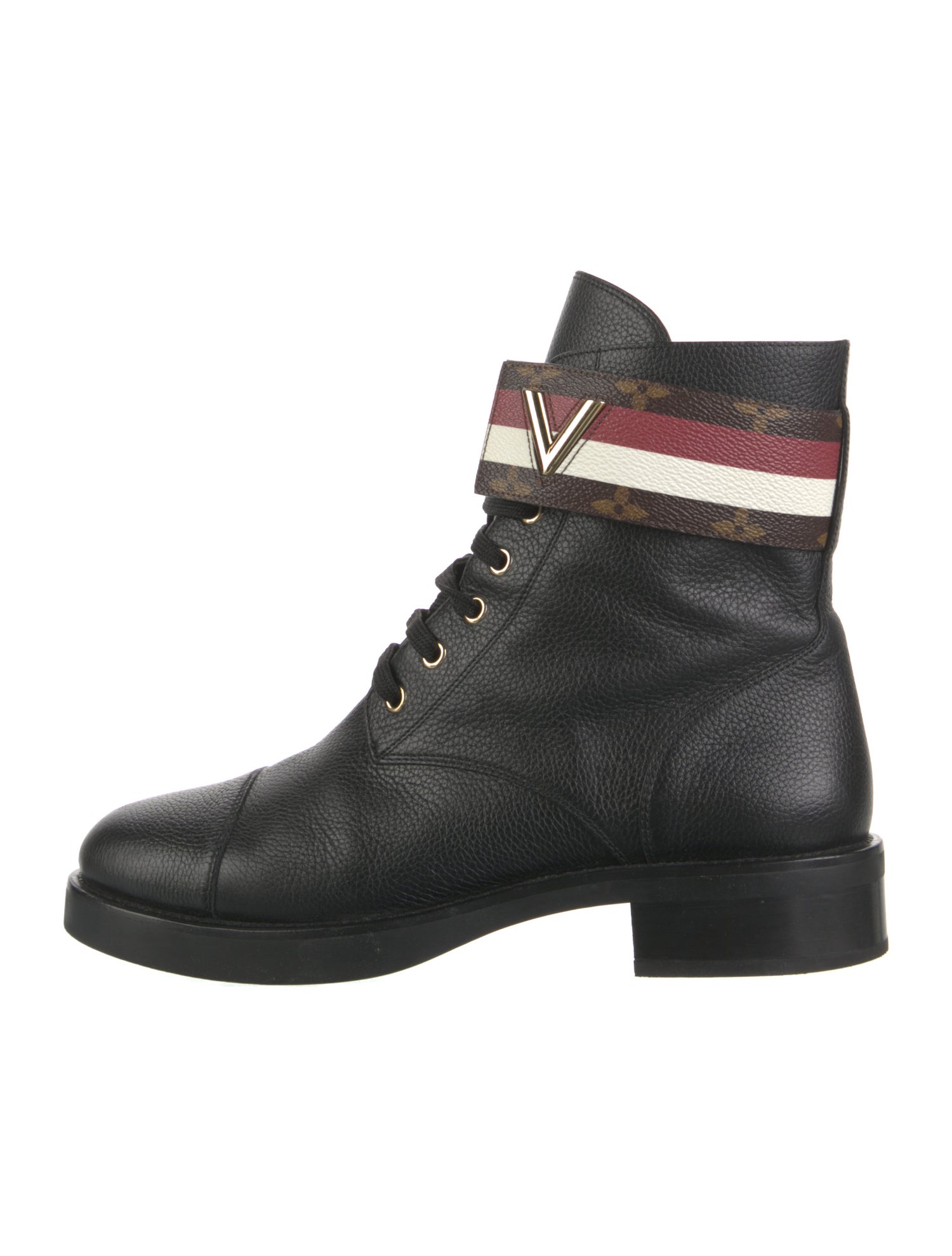 Louis Vuitton Leather Striped Lace-Up Boots