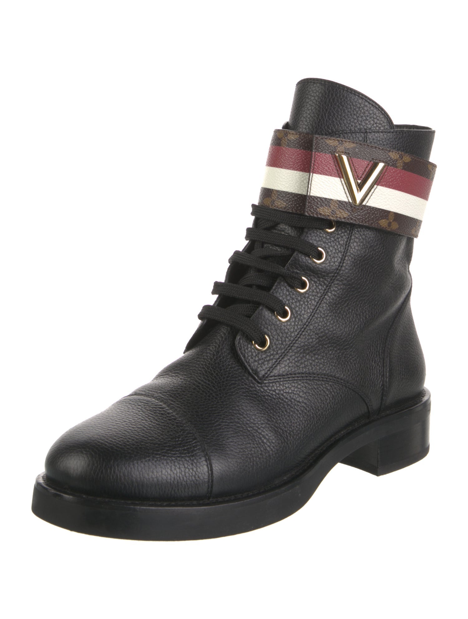 Louis Vuitton Leather Striped Lace-Up Boots