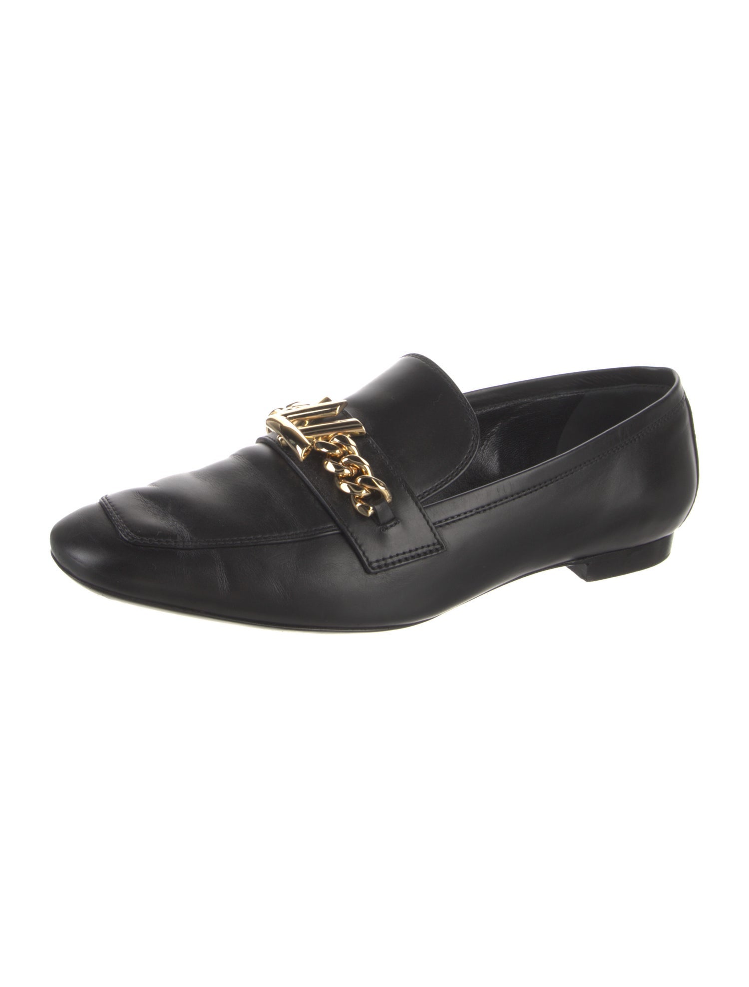 Louis Vuitton Leather Chain-Link Accents Loafers